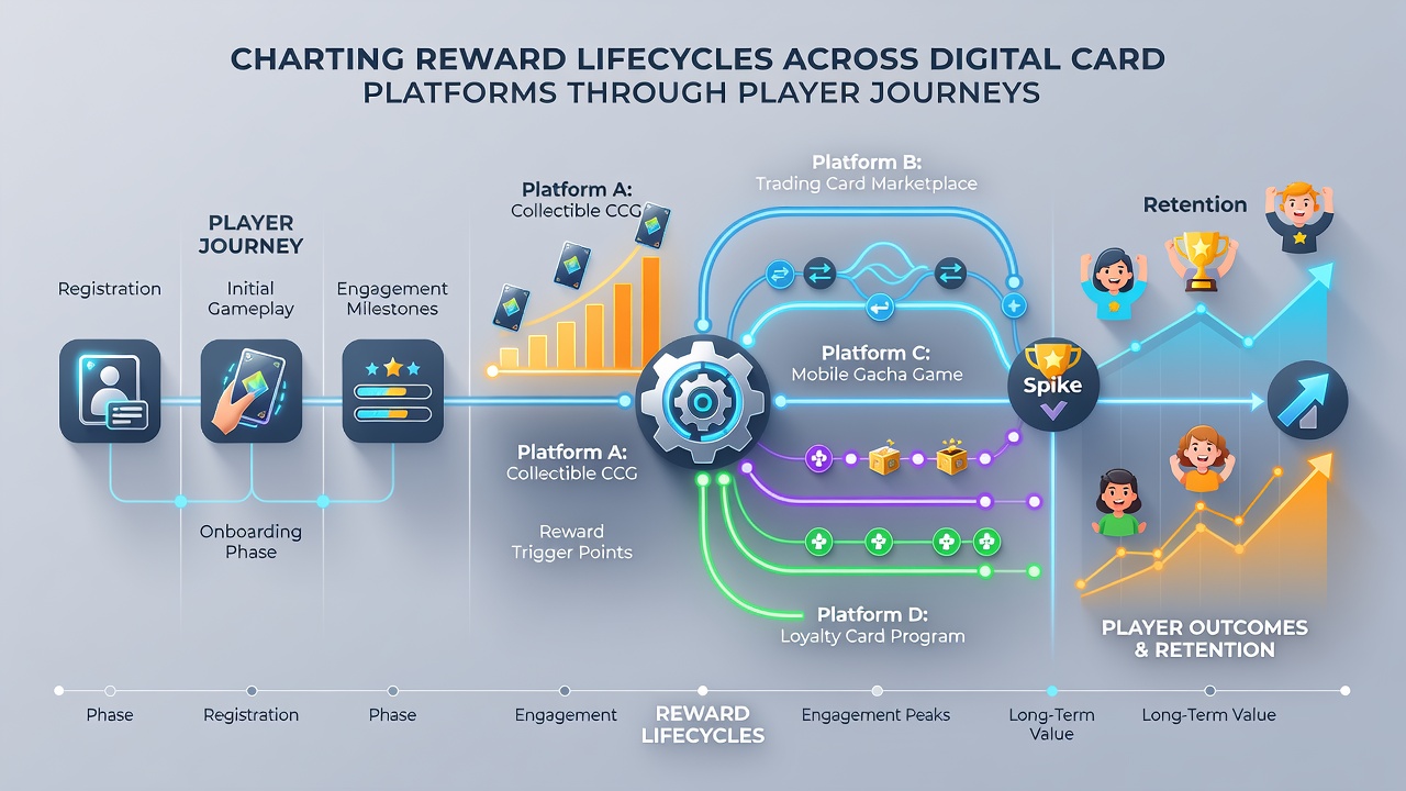 Infographic illustrating reward tiers mapped against typical player journey timelines in online card environments